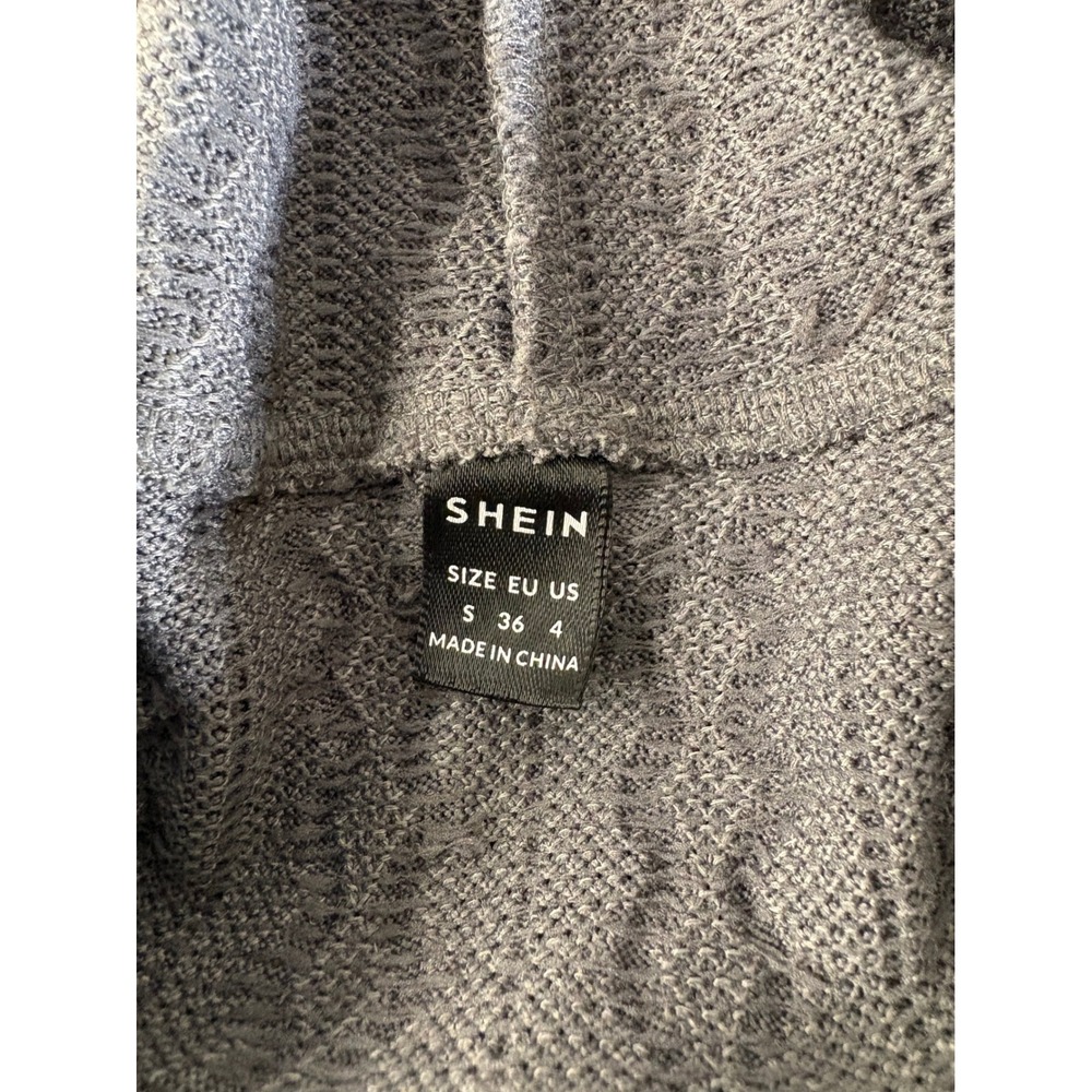Shein‎ Pointelle Knit Hoodie Taupe Brown High Low Side Slit Sweater Womens Small - Picture 8 of 10